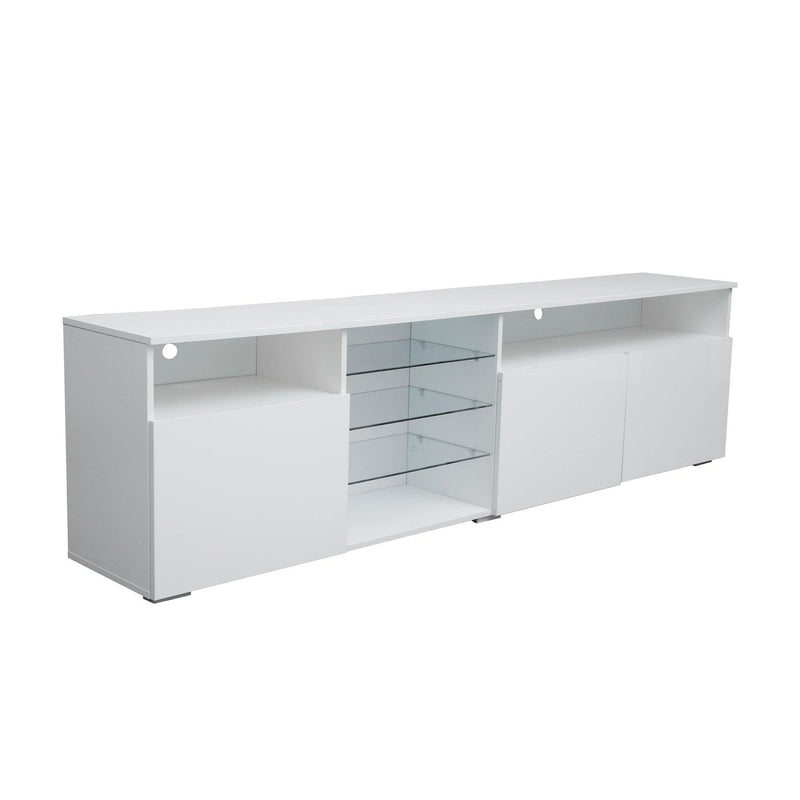 TV Stand High Gloss Doors Modern TV Stand LED (White) - Supfirm