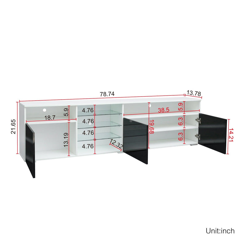 TV Stand High Gloss Doors Modern TV Stand LED(White/Black) - Supfirm