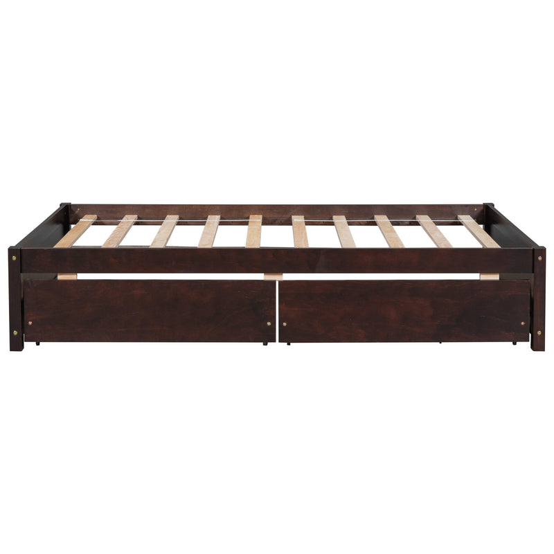 Twin Bed with 2 Drawers, Solid Wood, No Box Spring Needed ,Espresso - Supfirm