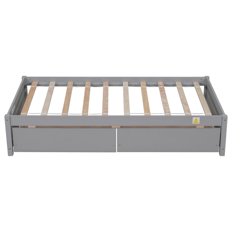 Twin Bed with 2 Drawers, Solid Wood, No Box Spring Needed ,Grey - Supfirm