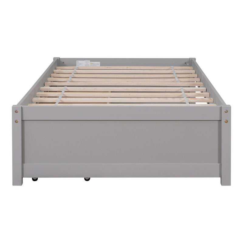 Twin Bed with 2 Drawers, Solid Wood, No Box Spring Needed ,Grey - Supfirm