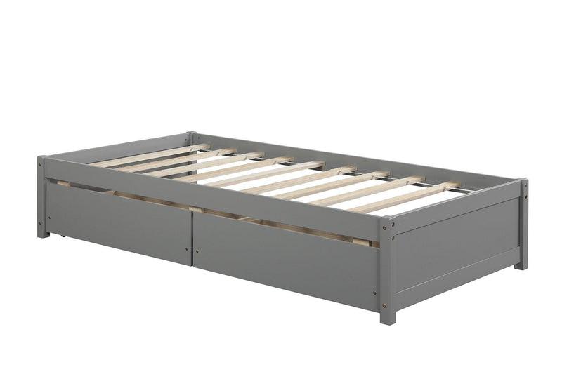 Twin Bed with 2 Drawers, Solid Wood, No Box Spring Needed ,Grey - Supfirm