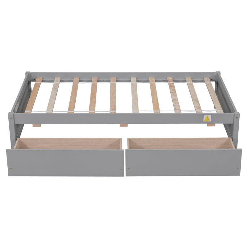 Twin Bed with 2 Drawers, Solid Wood, No Box Spring Needed ,Grey - Supfirm