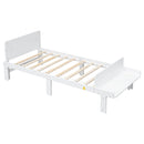 Twin Bed with Footboard Bench ,White - Supfirm