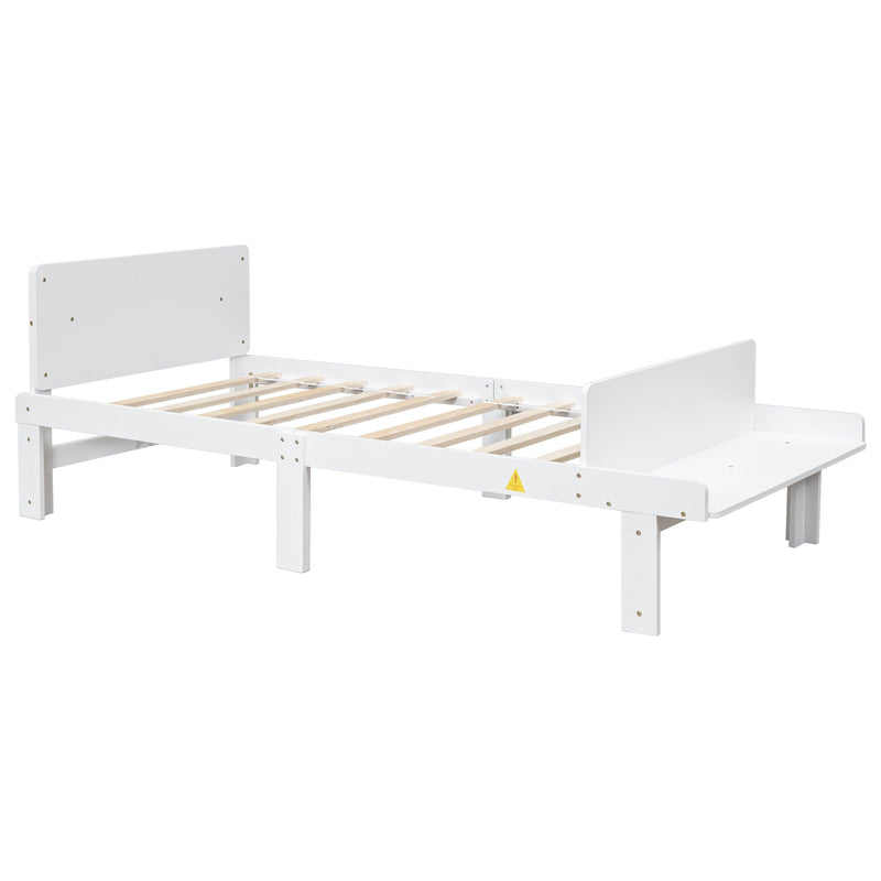 Twin Bed with Footboard Bench ,White - Supfirm