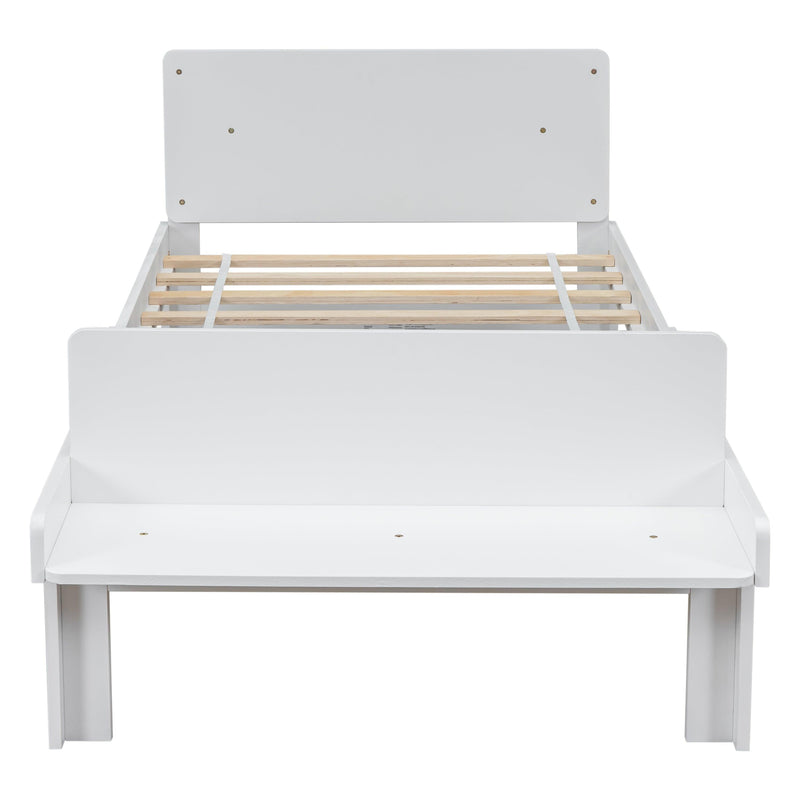 Twin Bed with Footboard Bench ,White - Supfirm