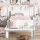 Twin Bed with Footboard Bench ,White - Supfirm