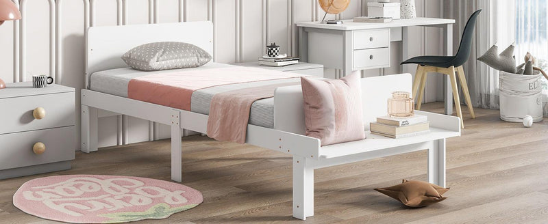 Twin Bed with Footboard Bench ,White - Supfirm