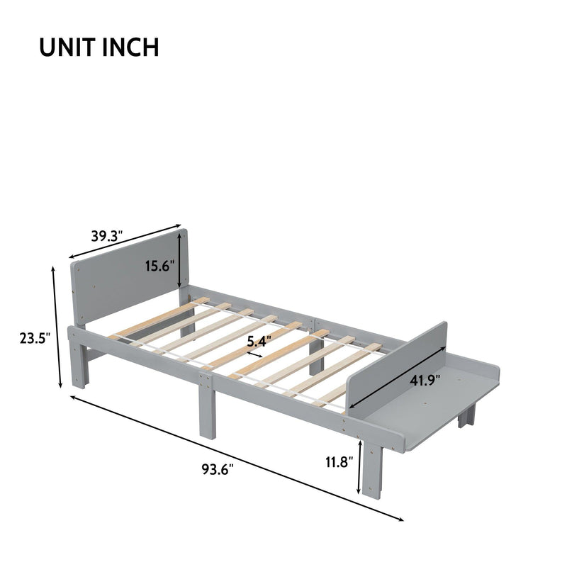 Twin Bed with Footboard Bench,Grey - Supfirm