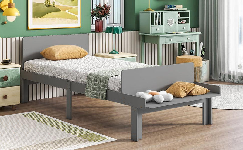 Twin Bed with Footboard Bench,Grey - Supfirm