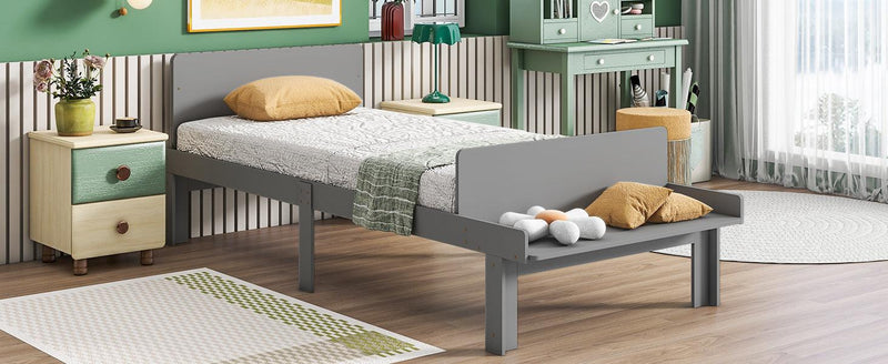 Twin Bed with Footboard Bench,Grey - Supfirm