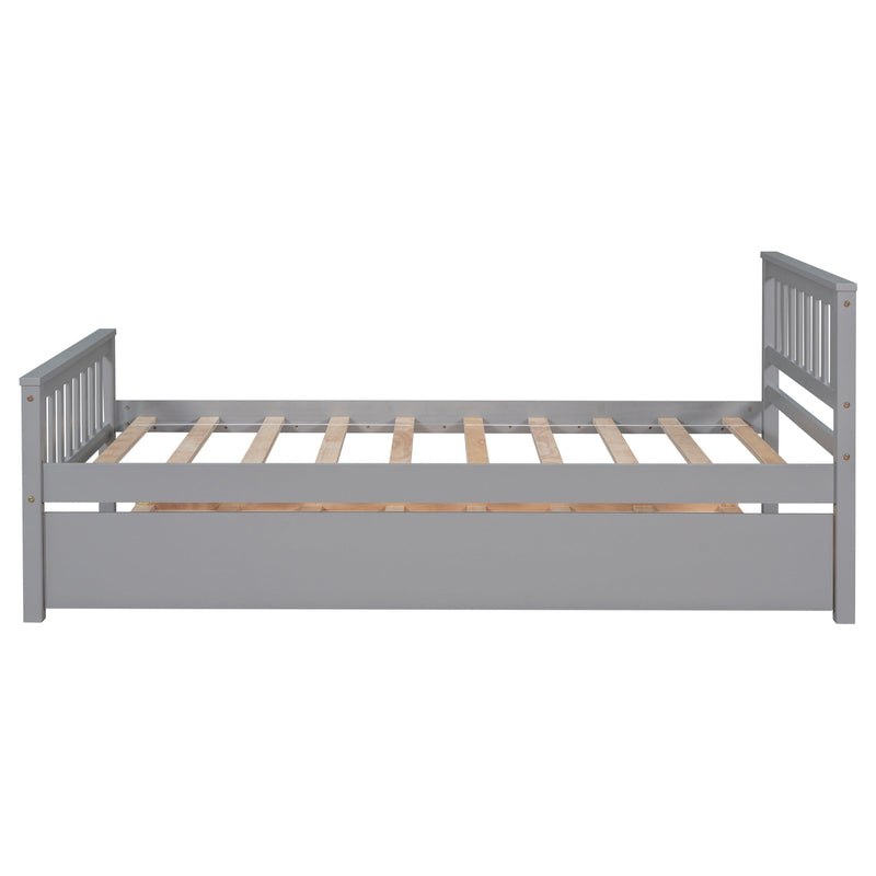 Twin Bed with Trundle, Platform Bed Frame with Headboard and Footboard, for Bedroom Small Living Space,No Box Spring Needed,Grey - Supfirm