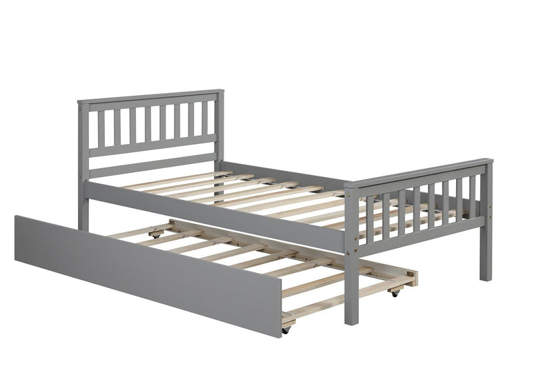 Twin Bed with Trundle, Platform Bed Frame with Headboard and Footboard, for Bedroom Small Living Space,No Box Spring Needed,Grey - Supfirm