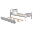 Twin Bed with Trundle, Platform Bed Frame with Headboard and Footboard, for Bedroom Small Living Space,No Box Spring Needed,Grey - Supfirm