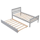 Twin Bed with Trundle, Platform Bed Frame with Headboard and Footboard, for Bedroom Small Living Space,No Box Spring Needed,Grey - Supfirm