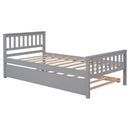 Twin Bed with Trundle, Platform Bed Frame with Headboard and Footboard, for Bedroom Small Living Space,No Box Spring Needed,Grey - Supfirm