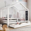 Twin House Bed with Blackboard and Drawers, Two assembly options, White - Supfirm