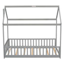 Twin House Bed with Guardrails, Slats ,Grey - Supfirm