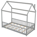 Twin House Bed with Guardrails, Slats ,Grey - Supfirm