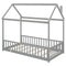 Twin House Bed with Guardrails, Slats ,Grey - Supfirm