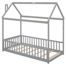 Twin House Bed with Guardrails, Slats ,Grey - Supfirm