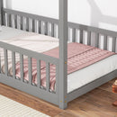 Twin House Bed with Guardrails, Slats ,Grey - Supfirm