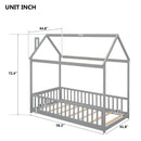 Twin House Bed with Guardrails, Slats ,Grey - Supfirm