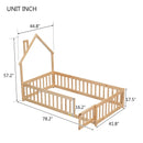 Twin House-Shaped Headboard Floor Bed with Fence
,Natural - Supfirm