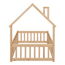 Twin House-Shaped Headboard Floor Bed with Fence
,Natural - Supfirm