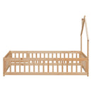 Twin House-Shaped Headboard Floor Bed with Fence
,Natural - Supfirm