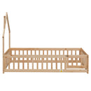 Twin House-Shaped Headboard Floor Bed with Fence
,Natural - Supfirm