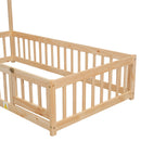 Twin House-Shaped Headboard Floor Bed with Fence
,Natural - Supfirm