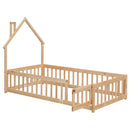 Twin House-Shaped Headboard Floor Bed with Fence
,Natural - Supfirm