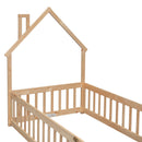 Twin House-Shaped Headboard Floor Bed with Fence
,Natural - Supfirm