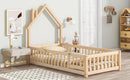 Twin House-Shaped Headboard Floor Bed with Fence
,Natural - Supfirm