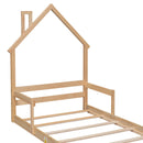 Twin House-Shaped Headboard Floor Bed with Handrails ,slats ,Natural - Supfirm