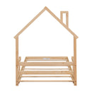 Twin House-Shaped Headboard Floor Bed with Handrails ,slats ,Natural - Supfirm