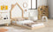 Twin House-Shaped Headboard Floor Bed with Handrails ,slats ,Natural - Supfirm