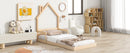 Twin House-Shaped Headboard Floor Bed with Handrails ,slats ,Natural - Supfirm