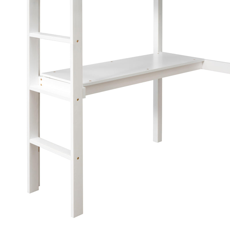 Twin Loft Bed with built-in desk,White - Supfirm