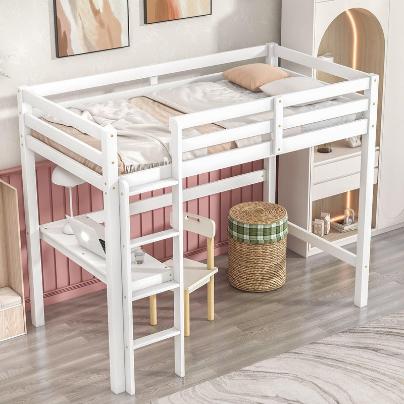 Twin Loft Bed with built-in desk,White - Supfirm