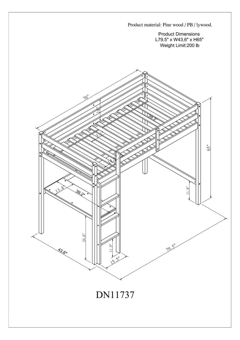 Twin Loft Bed with built-in desk,White - Supfirm