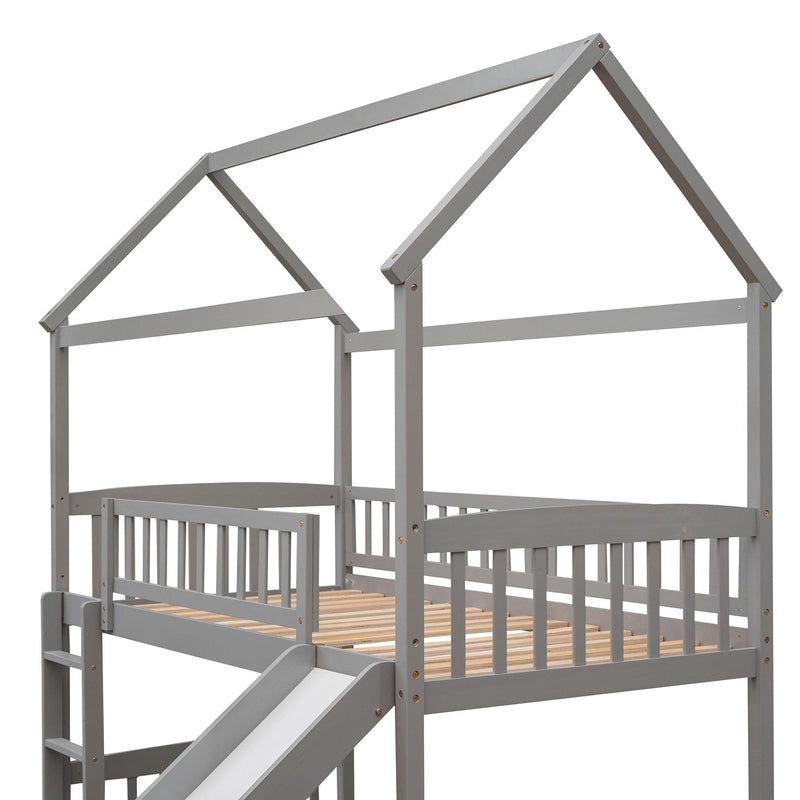 Twin Loft Bed with Slide, House Bed with Slide,White(OLD SKU :LT000212AAE) - Supfirm