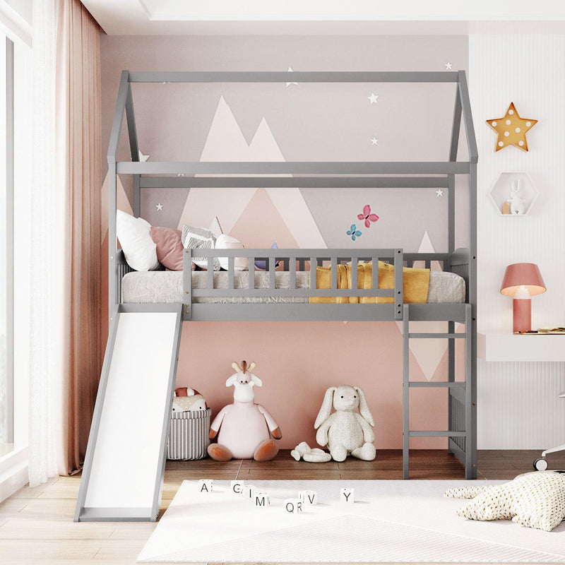 Twin Loft Bed with Slide, House Bed with Slide,White(OLD SKU :LT000212AAE) - Supfirm