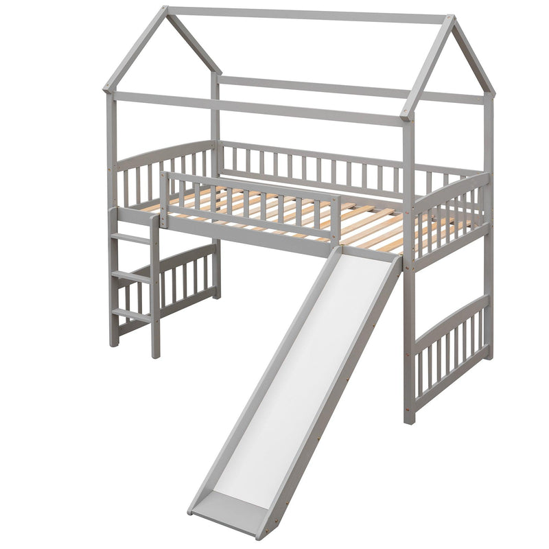 Twin Loft Bed with Slide, House Bed with Slide,White(OLD SKU :LT000212AAE) - Supfirm