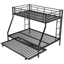 Twin over Full Bed with Sturdy Steel Frame, Bunk Bed with Twin Size Trundle, Two-Side Ladders, Black(OLD SKU:MF194424AAB) - Supfirm