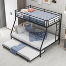 Twin over Full Bed with Sturdy Steel Frame, Bunk Bed with Twin Size Trundle, Two-Side Ladders, Black(OLD SKU:MF194424AAB) - Supfirm