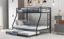 Twin over Full Bed with Sturdy Steel Frame, Bunk Bed with Twin Size Trundle, Two-Side Ladders, Black(OLD SKU:MF194424AAB) - Supfirm