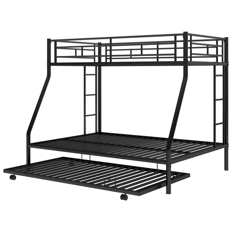 Twin over Full Bed with Sturdy Steel Frame, Bunk Bed with Twin Size Trundle, Two-Side Ladders, Black(OLD SKU:MF194424AAB) - Supfirm