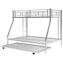 Twin over Full Bed with Sturdy Steel Frame, Bunk Bed with Twin Size Trundle, Two-Side Ladders, Silver(OLD SKU:MF194424AAN) - Supfirm